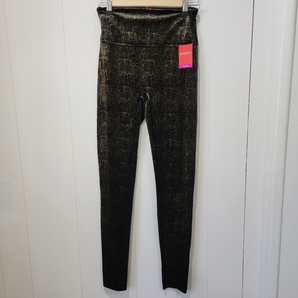 SPANX Gold Metallic Strand High Rise Skinny Stretch legging size medium
